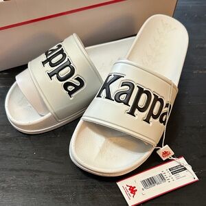 NWT Kappa White Slides with Black Logo Emboss